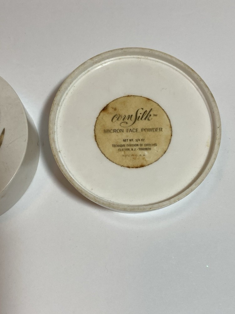 Vintage Corn Silk Micron Face Powder Empty Container White Container Stained
