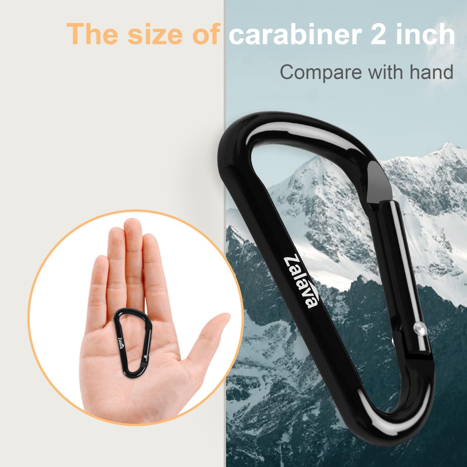 2.3'' Carabiner 6-Pack, D-Ring Aluminum Clips Keychain, Black