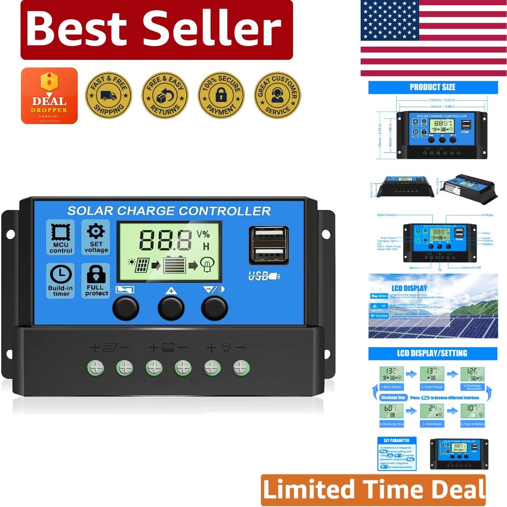 LCD-Enabled 30A PWM Solar Charge Controller with Multi-Mode Control & USB Output