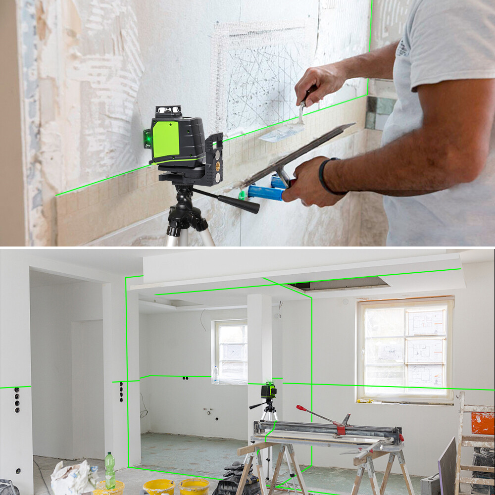 Huepar Laser Level 360°3D 12 Lines Laser Self Leveling Cross Measure Tool Kit