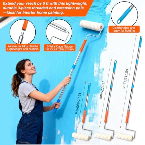 King Origin 16-Piece Paint Roller Kit with Extension 16 Pack, 9" & 4" roller