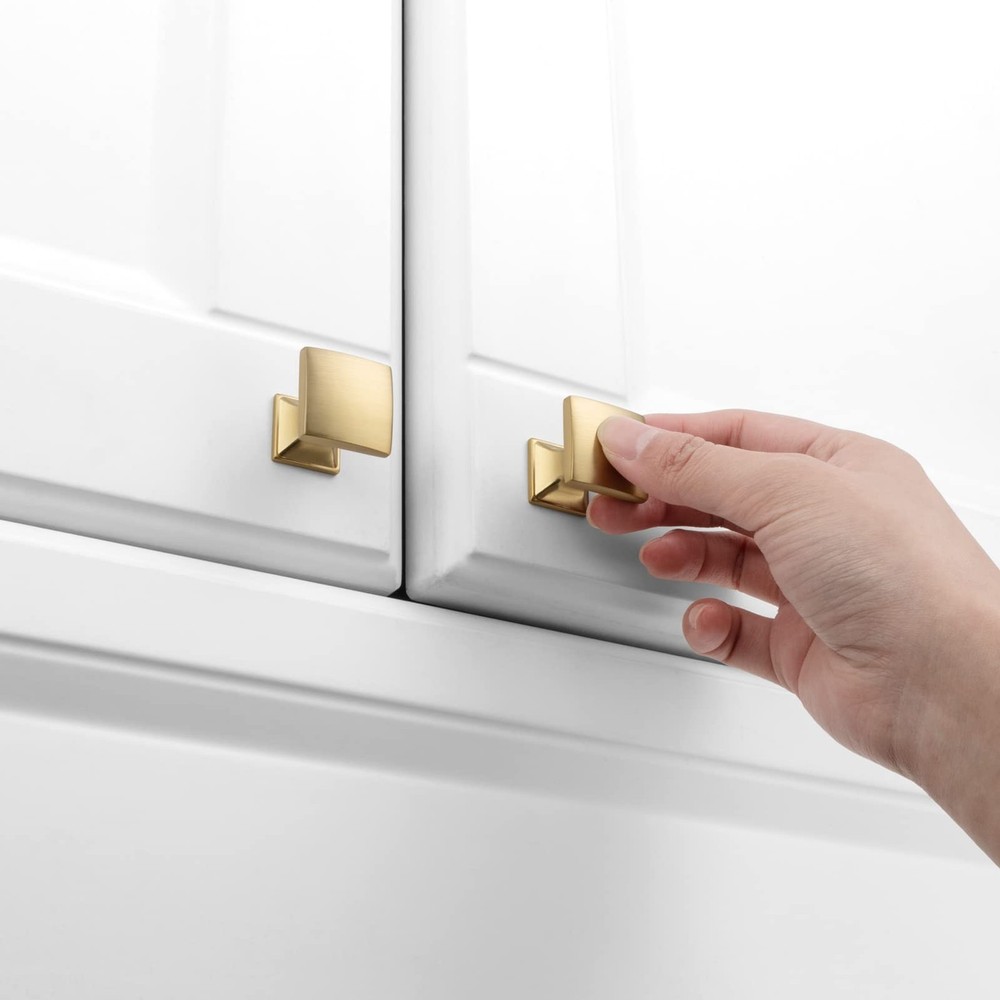 10 Pack Brushed Gold Cabinet Knobs Gold Drawer Knobs K09 Square Single Hole C...