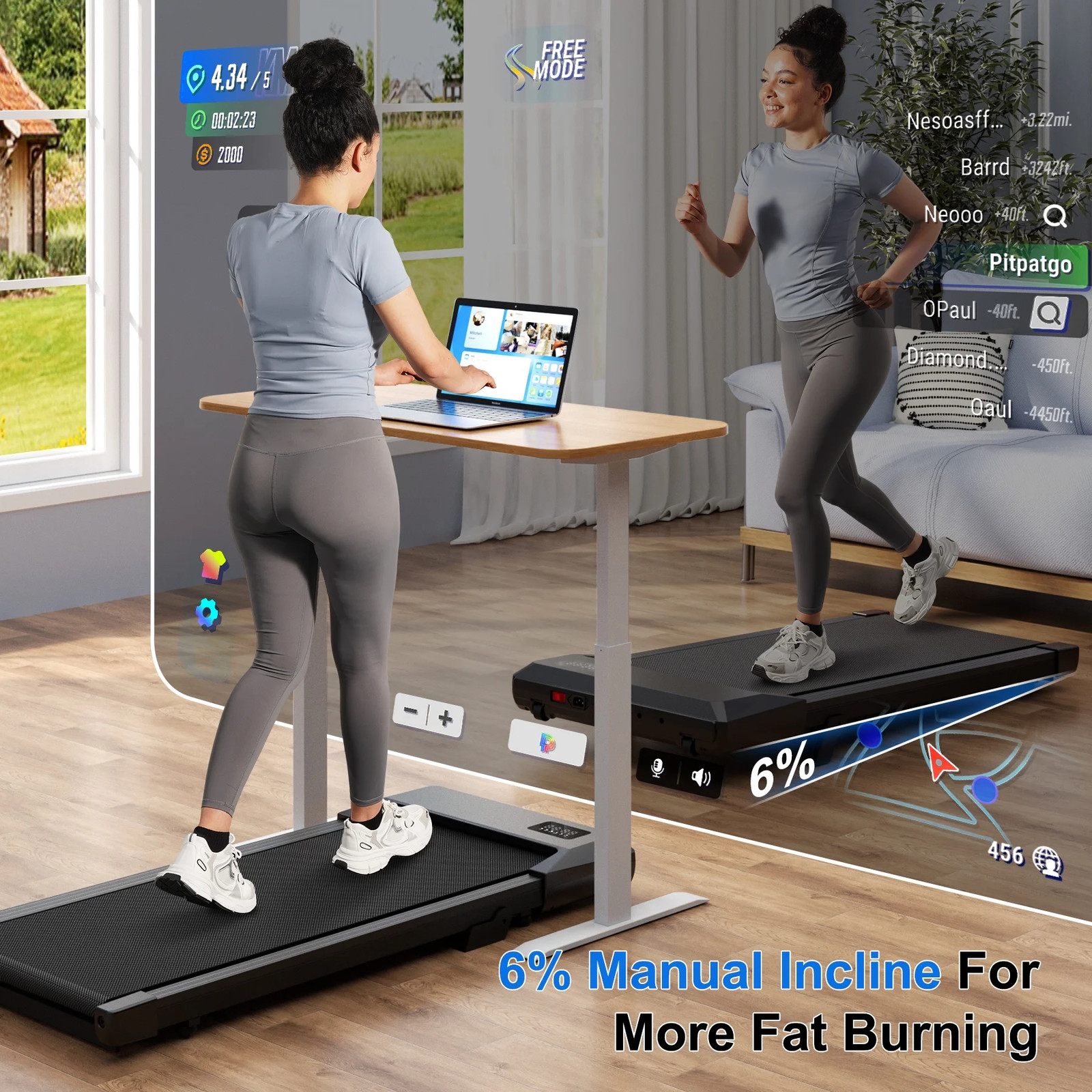 Under-Desk Walking Treadmill, 3.8 MPH, 6% Incline, Quiet Portable, 300 lb