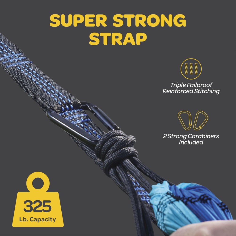 Durable Hammock 400 lb Capacity, Nylon Camping Medium, Blue & Light
