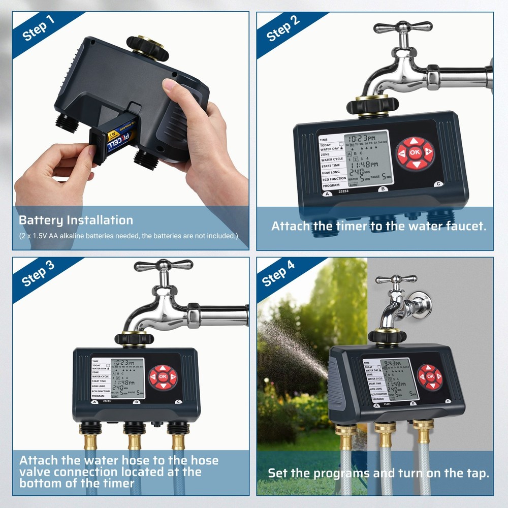DEWENWILS 3 Zone Sprinkler Timer 12 Programs Water Timer Leakproof Outdoor