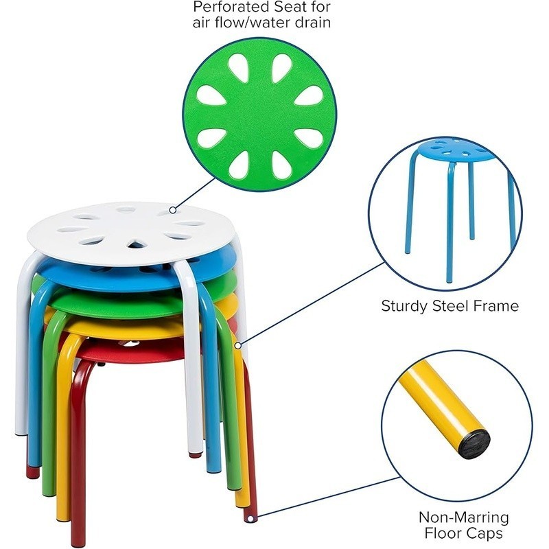 Stackable Plastic Kid Stools Set of 5 Durable Lightweight Classroom Library New