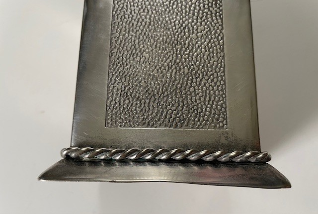 Open silver plate box; no mark, hammered sides, 3" square; desk accessory?