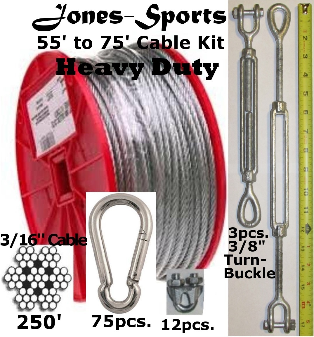 Batting Cage Cable Suspension Kit 70' Heavy Duty In/Out Door Baseball Softball