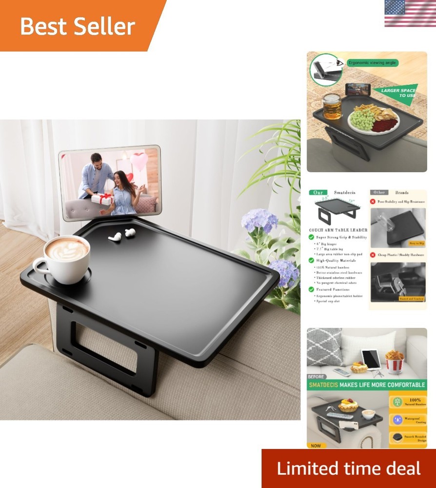 Elegant Bamboo Couch Arm Tray Table - Multi-Functional & Adjustable Design