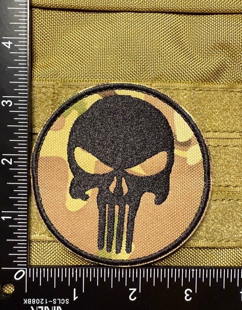 Punisher Skull Tactical Morale Patch Hook Loop Morale Badge Multicam 3.2"