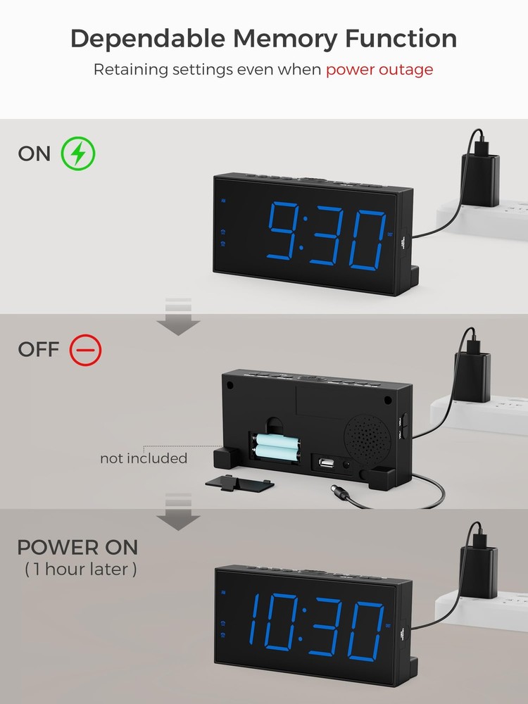 Large Display Alarm Clock for Bedroom, Easy to Read With Basic Digits, Blue
