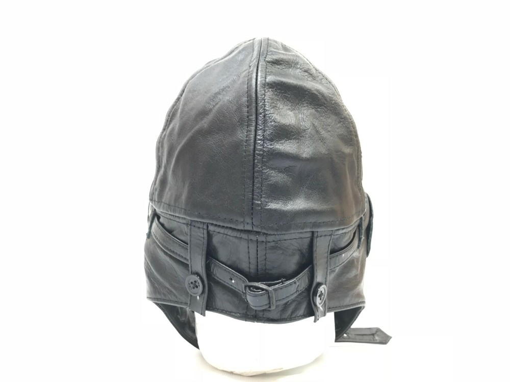 Leather Aviator Cap Black, Repro German WW2 Size MEDIUM