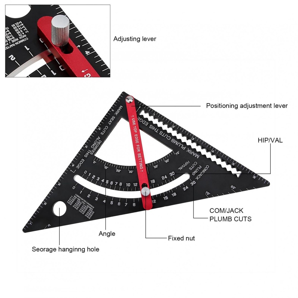 7 Inch Positioning Adjustable Angle Triangle Ruler with Adjustable Rod Metal