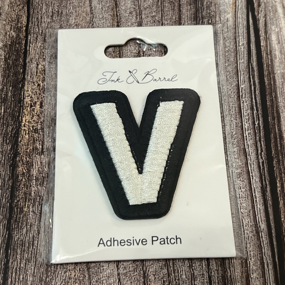 Letter “V” Adhesive Patch 2” Black/White