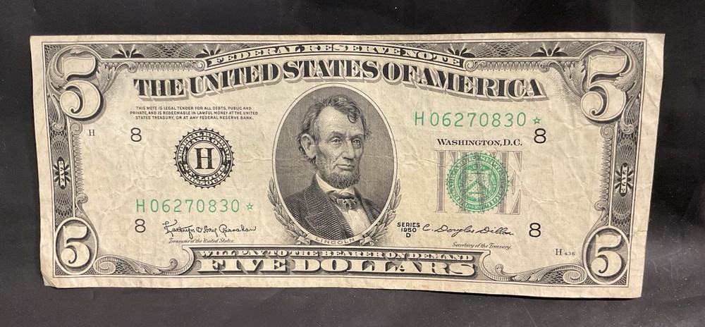 1950 D $5 Federal Reserve Note Star Note