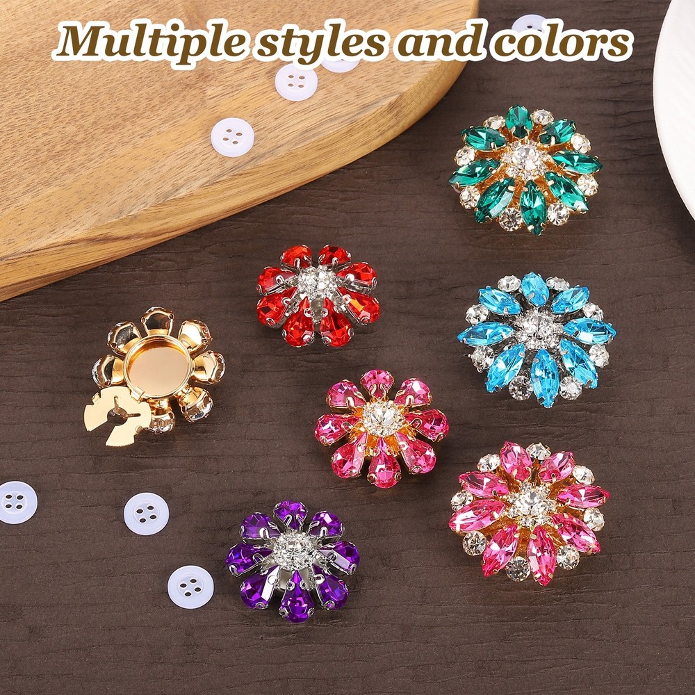 5 Pcs Rhinestone Button Covers, Water Drop Buttons, Black/Silver