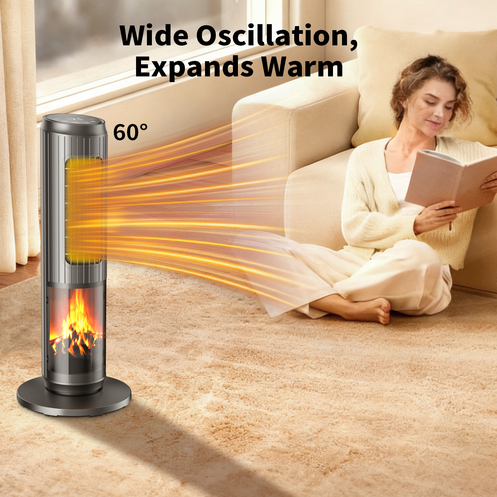 25" Oscillating 1500W Ceramic Tower Space Heater Electric Heater Fan With Remote