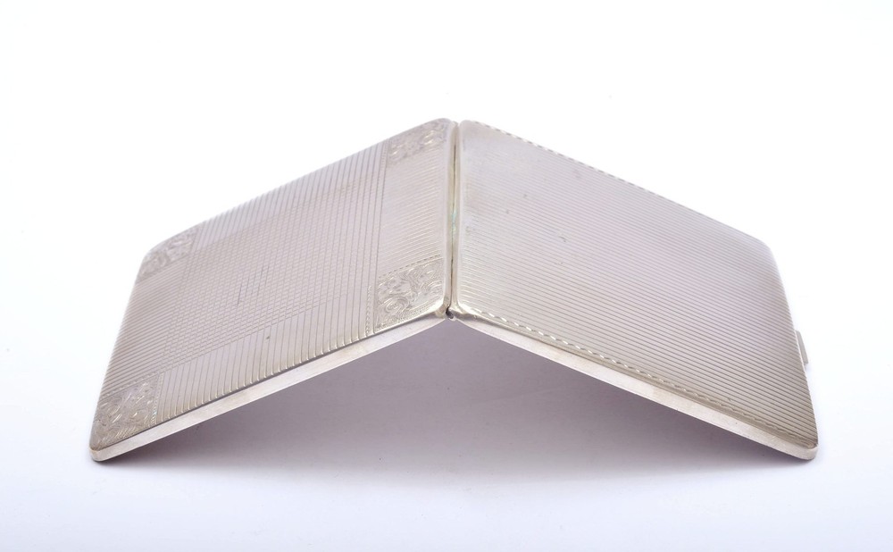 1930's Polish 800 Solid Silver 110 Gram Cigarette Compact Powder Case Box Marked