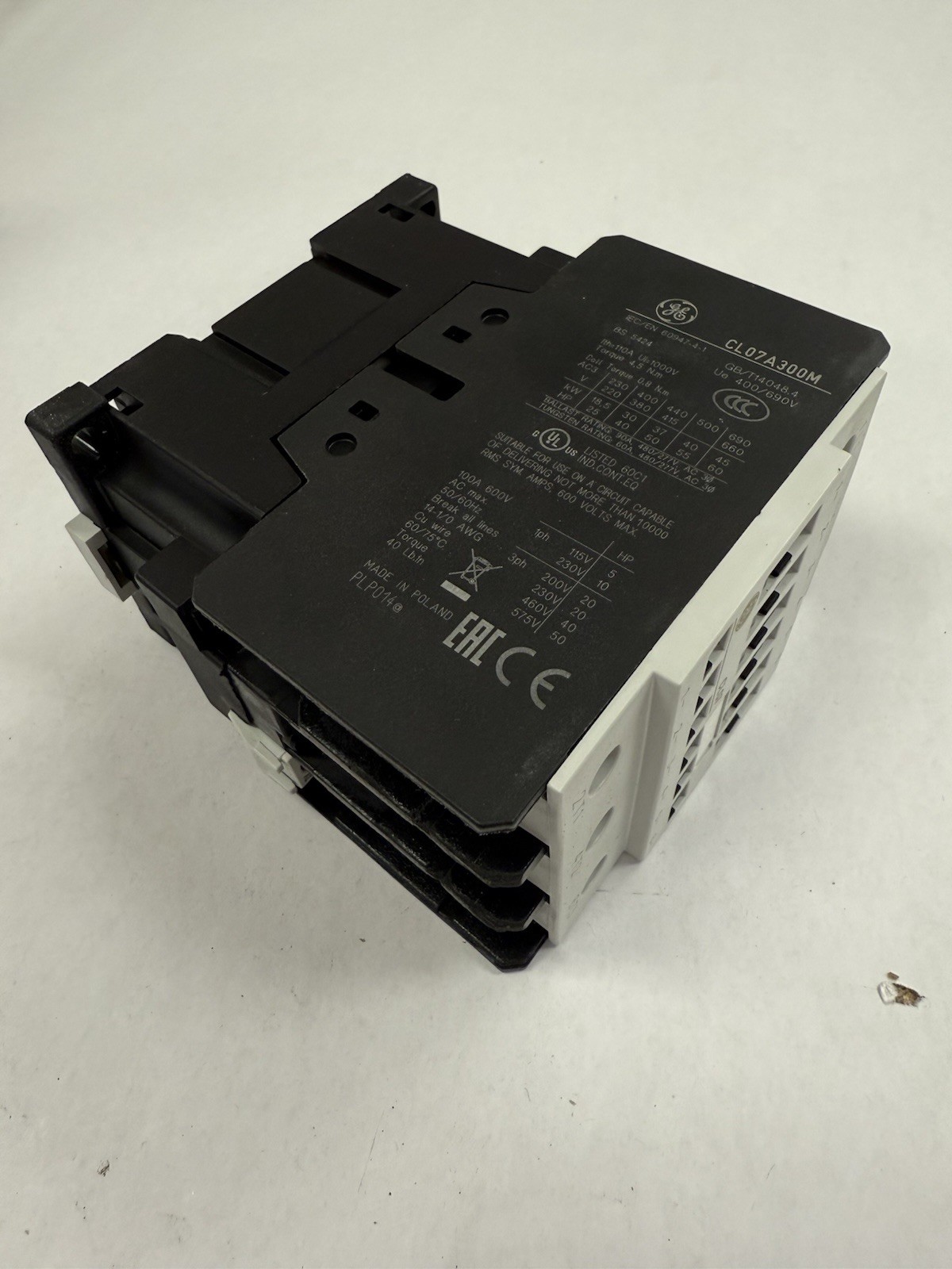 GE CONTACTOR, CL07A311MJ 100A, 40HP AT 480V, 110-120VAC COIL, 50/60HZ