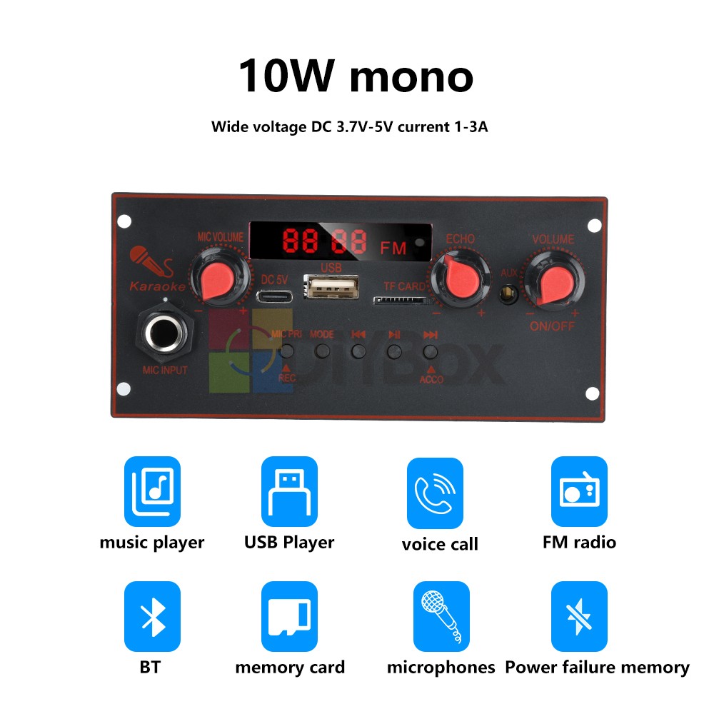 DC 3.7-5V 10W Mono Bluetooth 5.0 Audio Power Amplifier Module MP3 Decoding Board