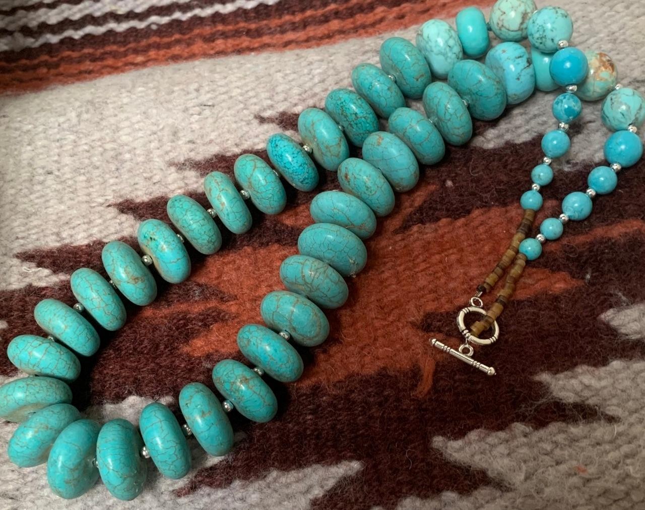 Bold turquoise color Howlite bead necklace/23.5" (a901-w7)