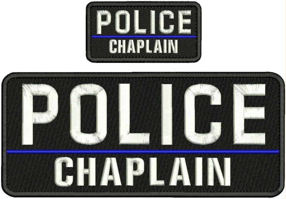 POLICE CHAPLAIN PATCH 4X10 AND 2X4 HOOK ON BACK BLACK/WHITE