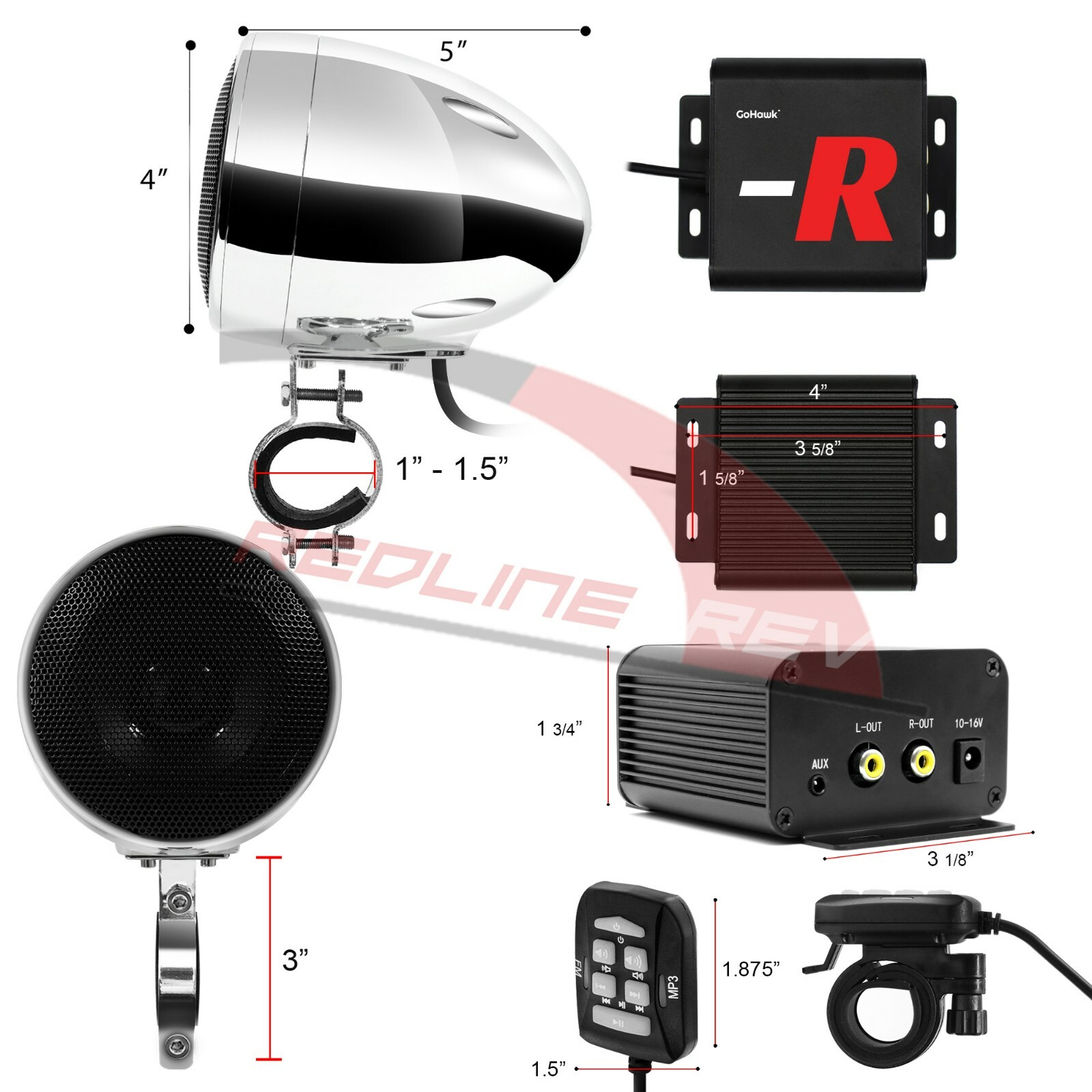 Bluetooth Amplifier Waterproof Motorcycle Stereo Speaker System MP3 FM Radio AUX