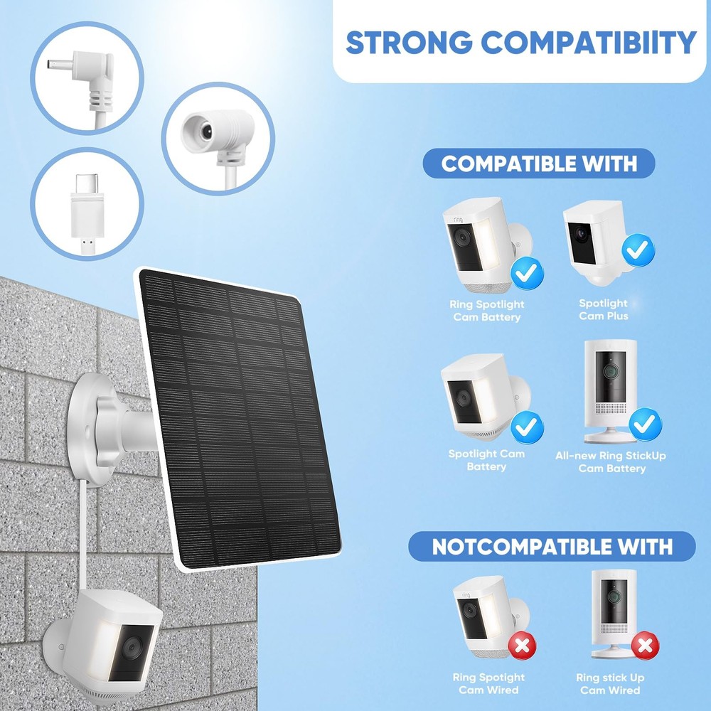 Solar Panel 5W Compatible Camera Essential 2K Outdoor(2nd Gen) White