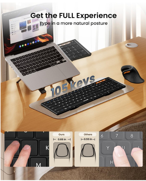 ProtoArc Foldable Bluetooth Keyboard, XK01 Full-Size Portable Wireless Keyboard