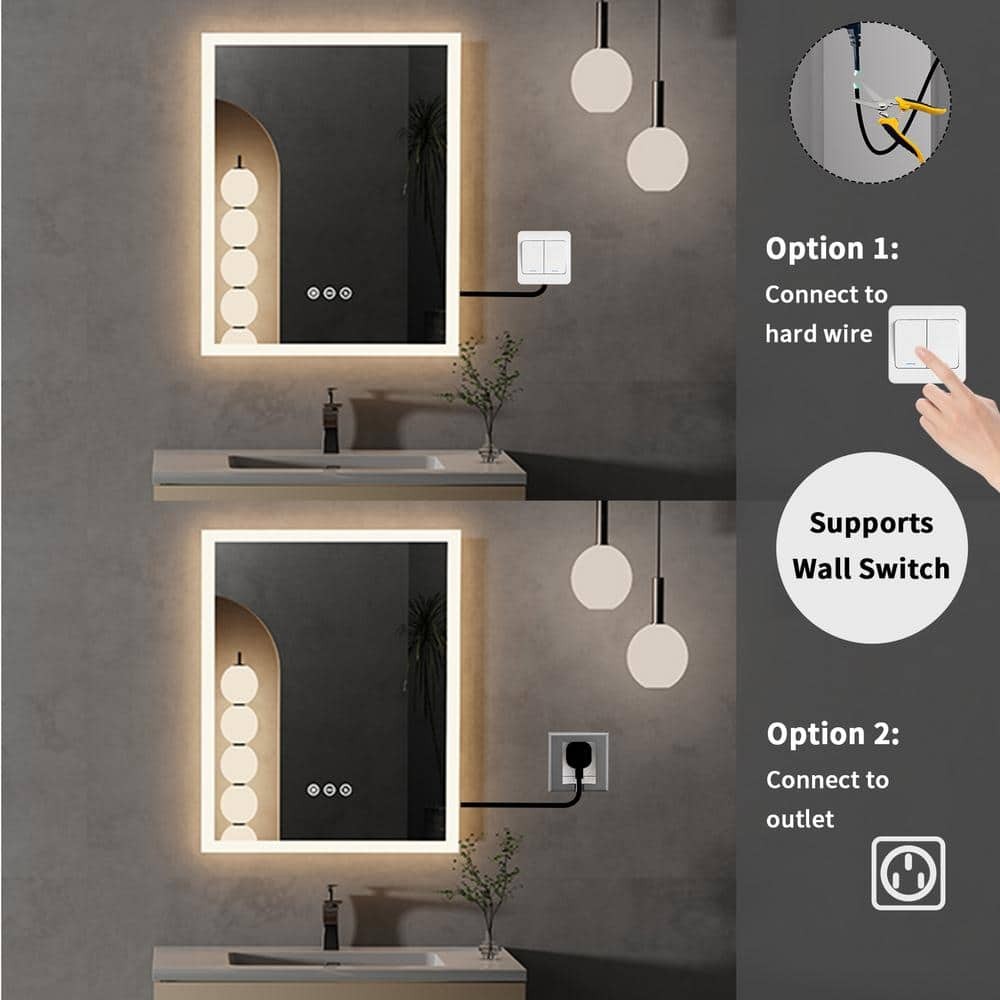 Wisfor 16 W x 20 H Large Rectangular Frameless 3000-6000K Dimmable Mirror