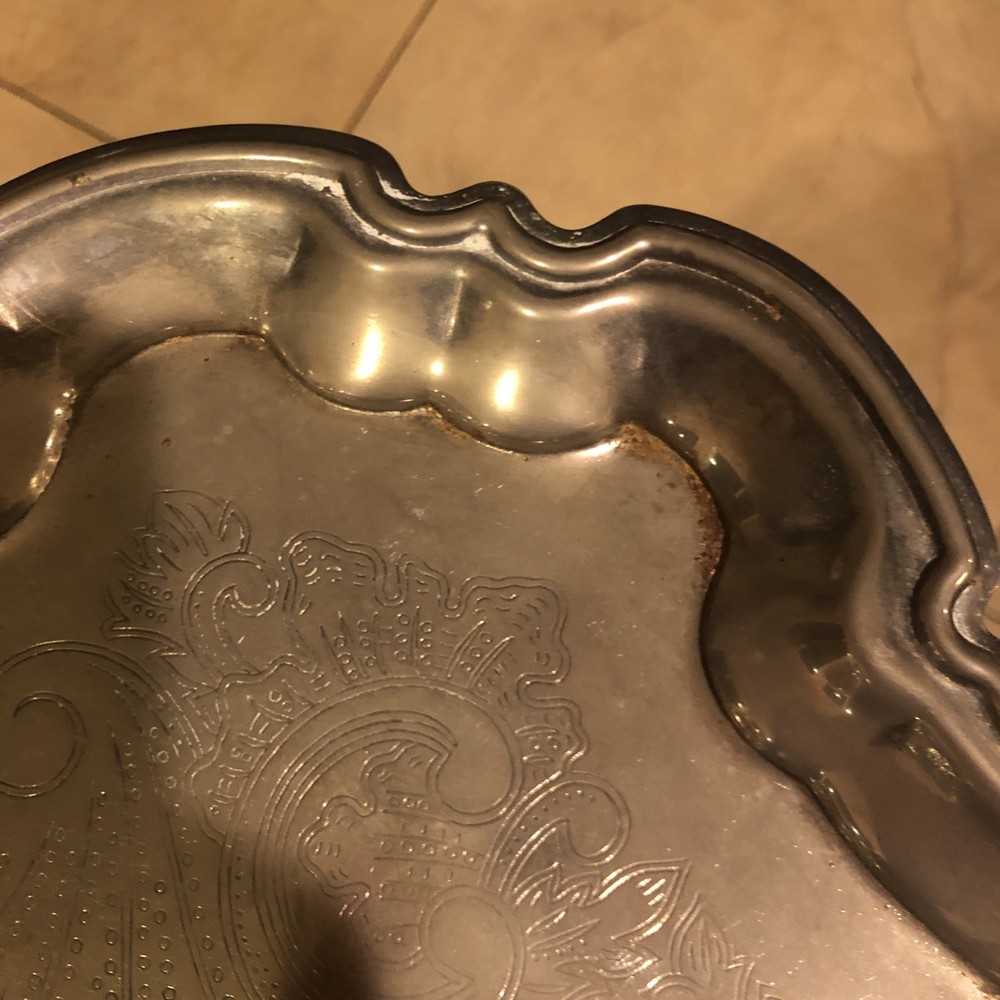 VTG, Rare, International Silver Co.Silver Plated Footed Serving Tray With handle