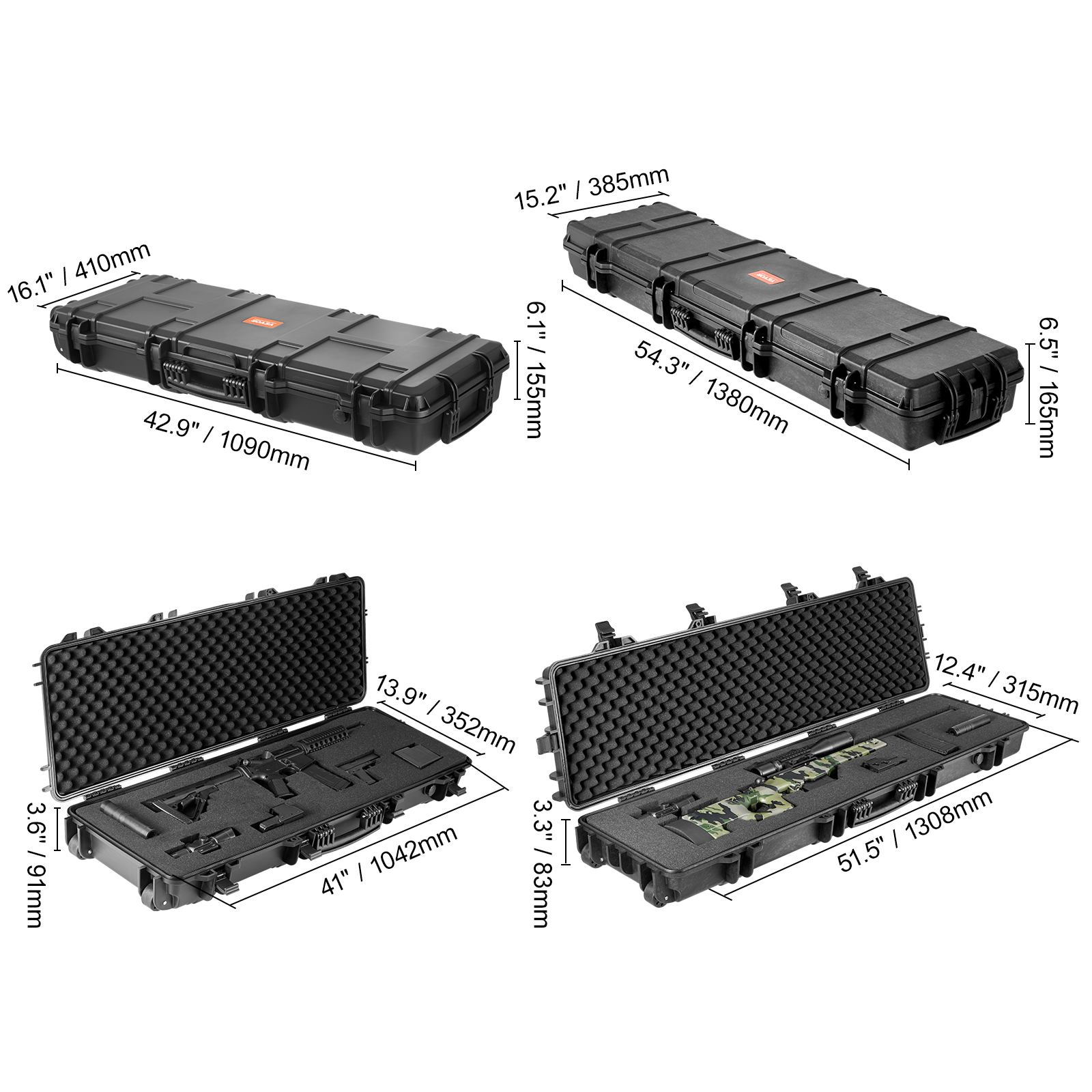 VEVOR Rifle Case Rifle Hard Case 42" 50" with 3 Layers Fully-protective Foams