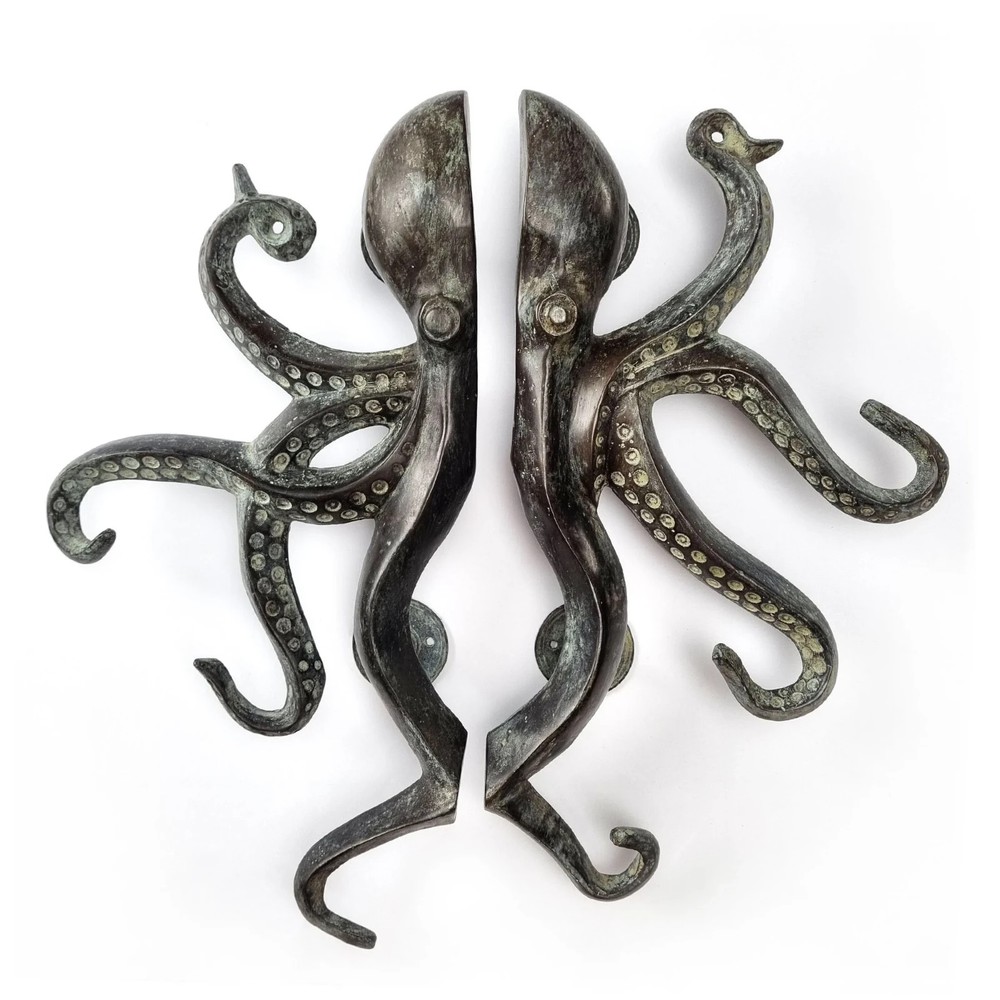 amazing large Pair Octopus Solid Polished Brass Door Handles Pulls 16" wide GRAB