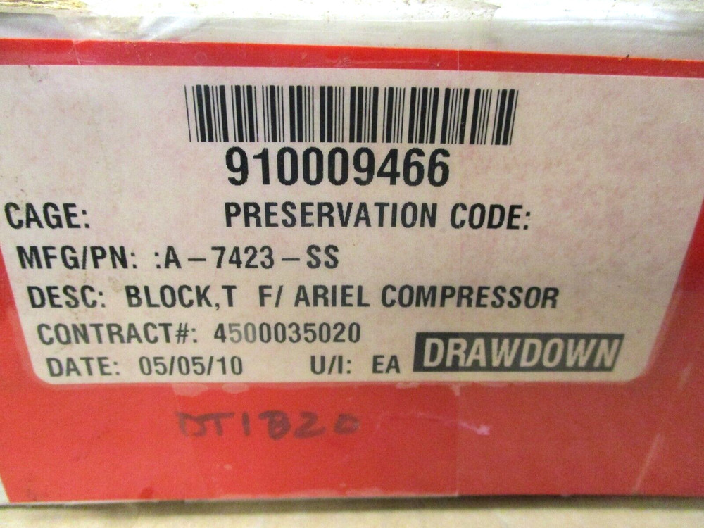 ARIEL COMPRESSOR BLOCK , A-7423-SS , SURPLUS