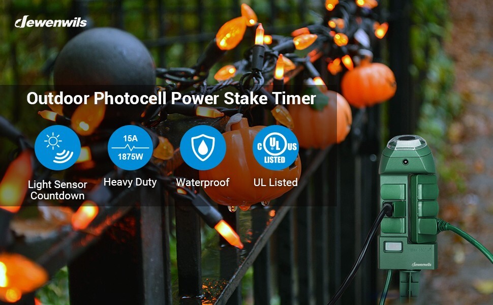 DEWENWILS Yard Stake Timer Dusk to Dawn, Weatherproof Countdown Light Timer,