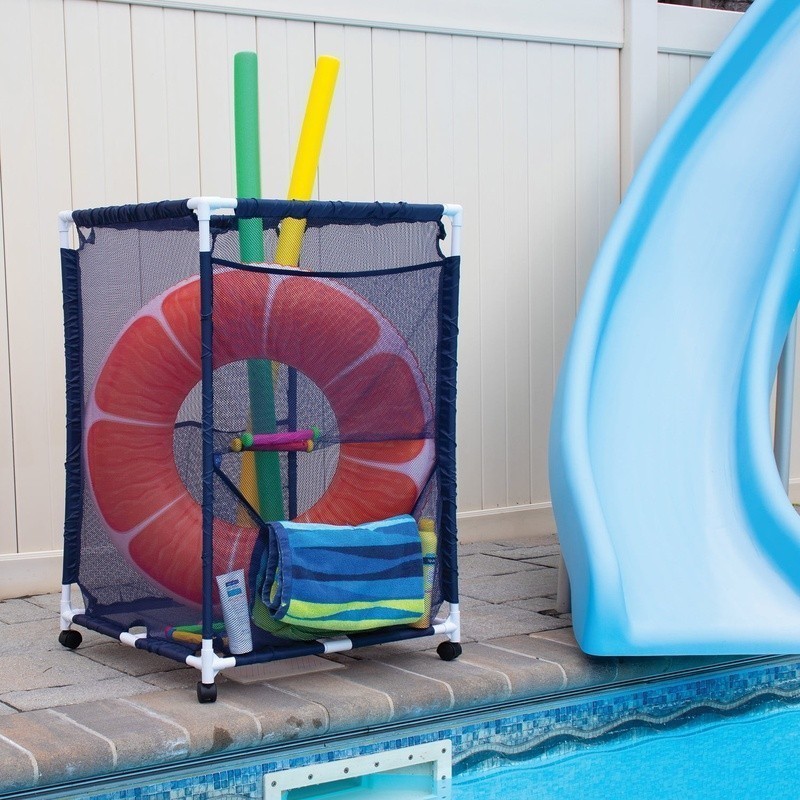 Rolling Mesh Pool Organizer W/ Lockable Wheels Side Pockets Toys & Accessories