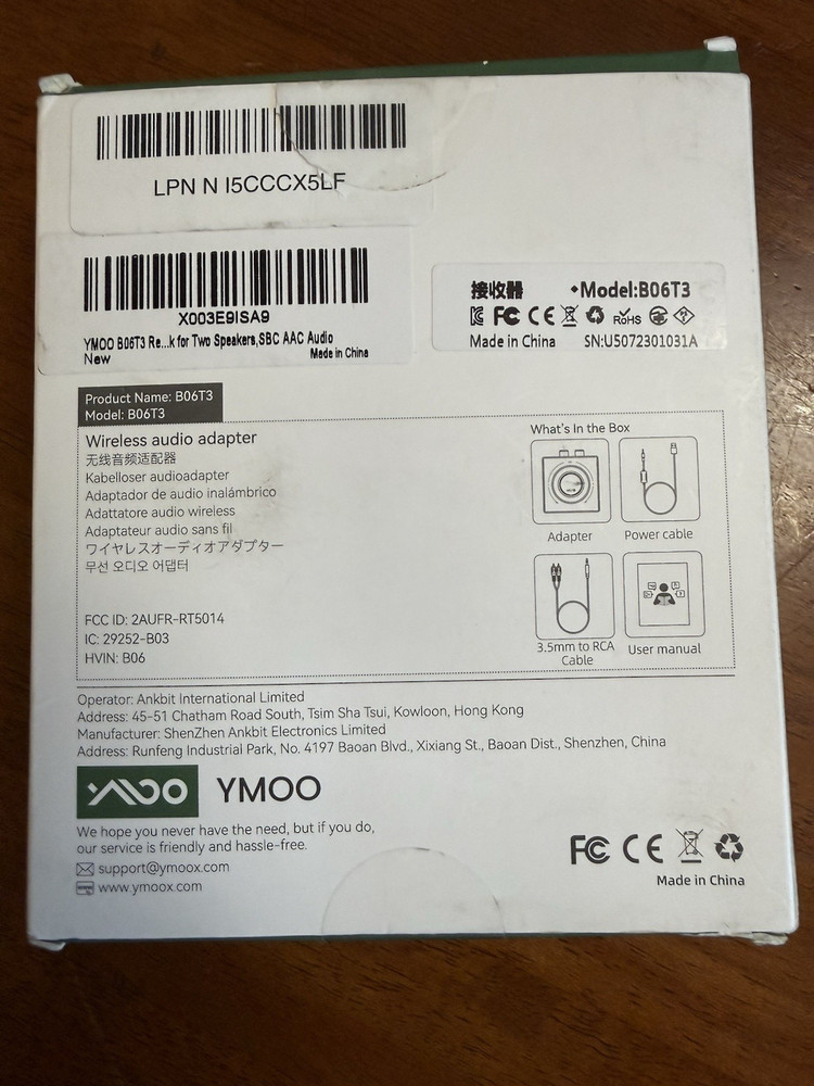 YMOO B06T3 Bluetooth Wireless Audio Adapter for Home Stereo