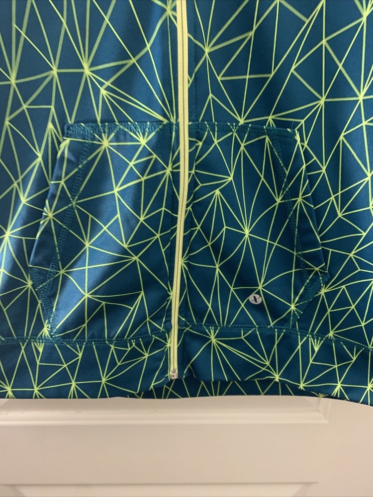Xersion Boys Full Zip Jacket Spider Web Pattern Size L 14/16 Blue Green