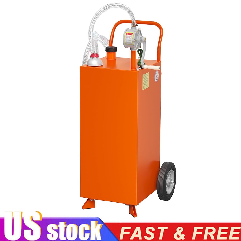30 Gallon Gas Caddy w/ Pump & Wheels Fuel Gasoline Diesel Transfer Tank ORANGE