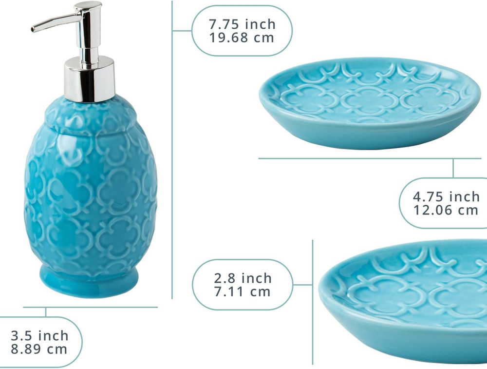 4-Piece Bathroom Accessory Set - Ceramic Bath Set with Blue Glossy Finish - Mode