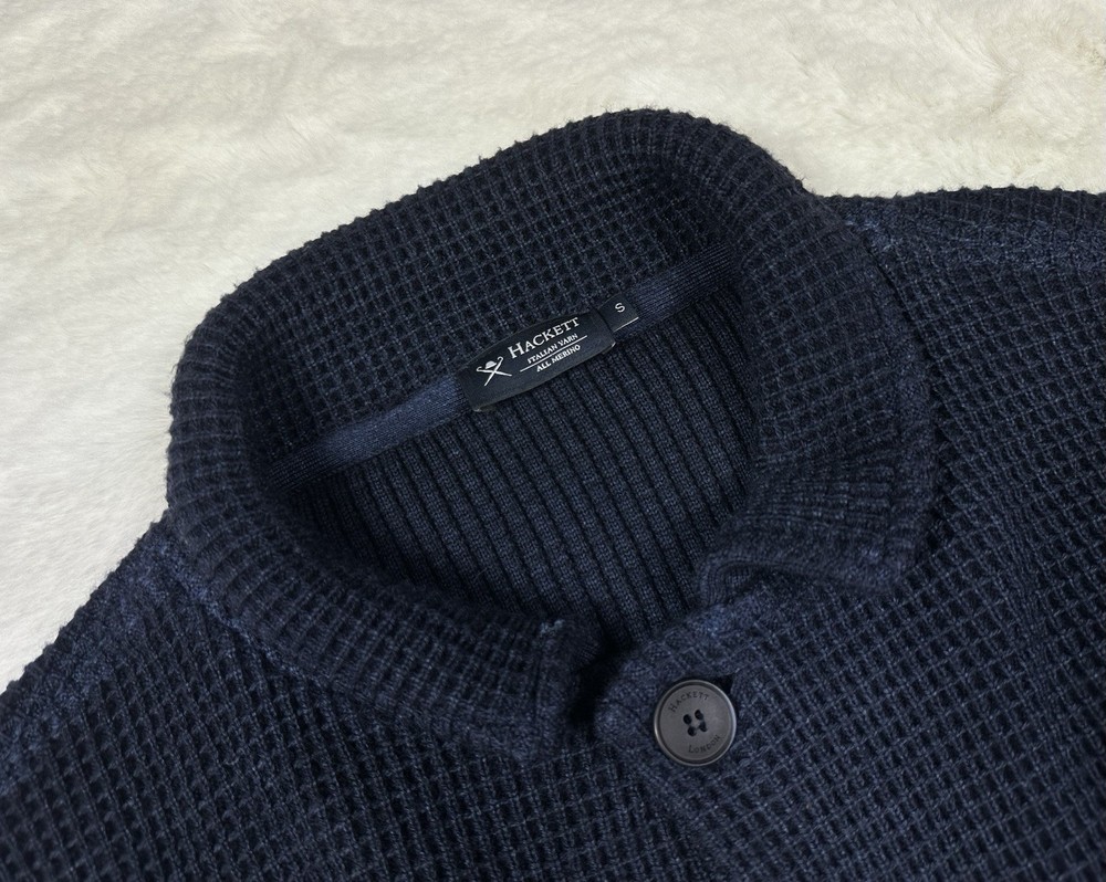 Hackett London knit waffle button wool jacket / size S