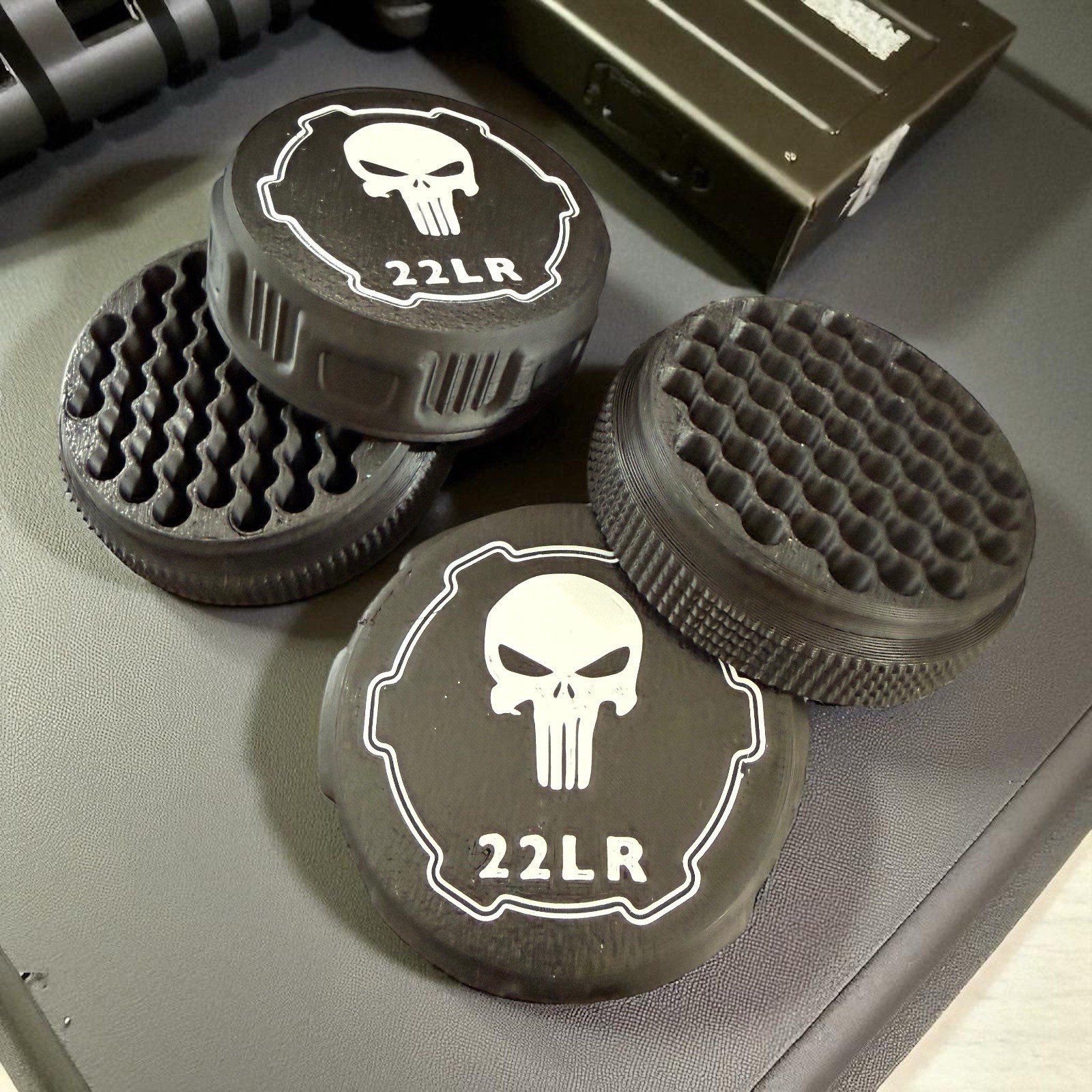 2 Pack 22 LR Mini Ammo Box Storage Case Holds 110 Rounds Screw On Lid Punisher