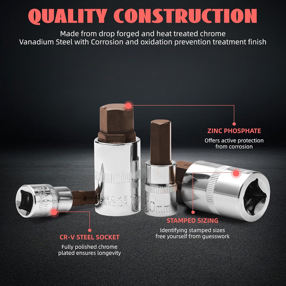 Master Hex Bit Socket Set 32-Piece, Allen Socket Set, 1/4'', 3/8”& 1/2'' Hex Dri