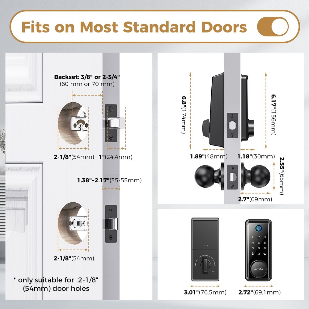 ARPHA Keyless Entry Smart Door Lock 50 Code Keypad Deadbolt Fingerprint Password