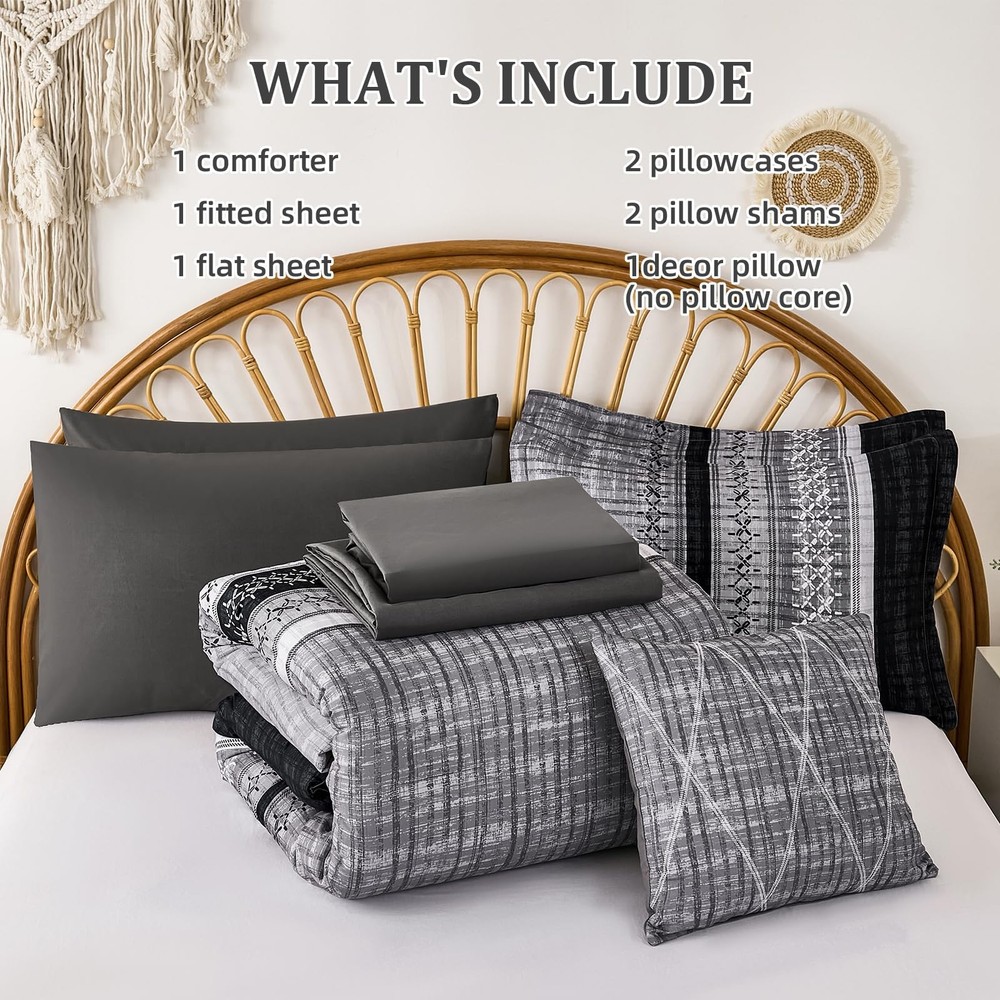 Dintszyayue Black Comforter Set King Size, 8 Pieces Boho 90“×103”,