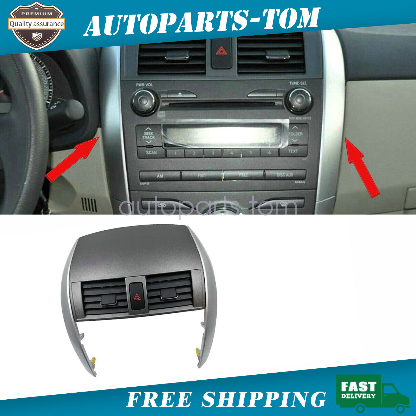 For Toyota Corolla 2009-2013 Center Dash A/C Outlet Air Vent Panel w/ Strip Trim
