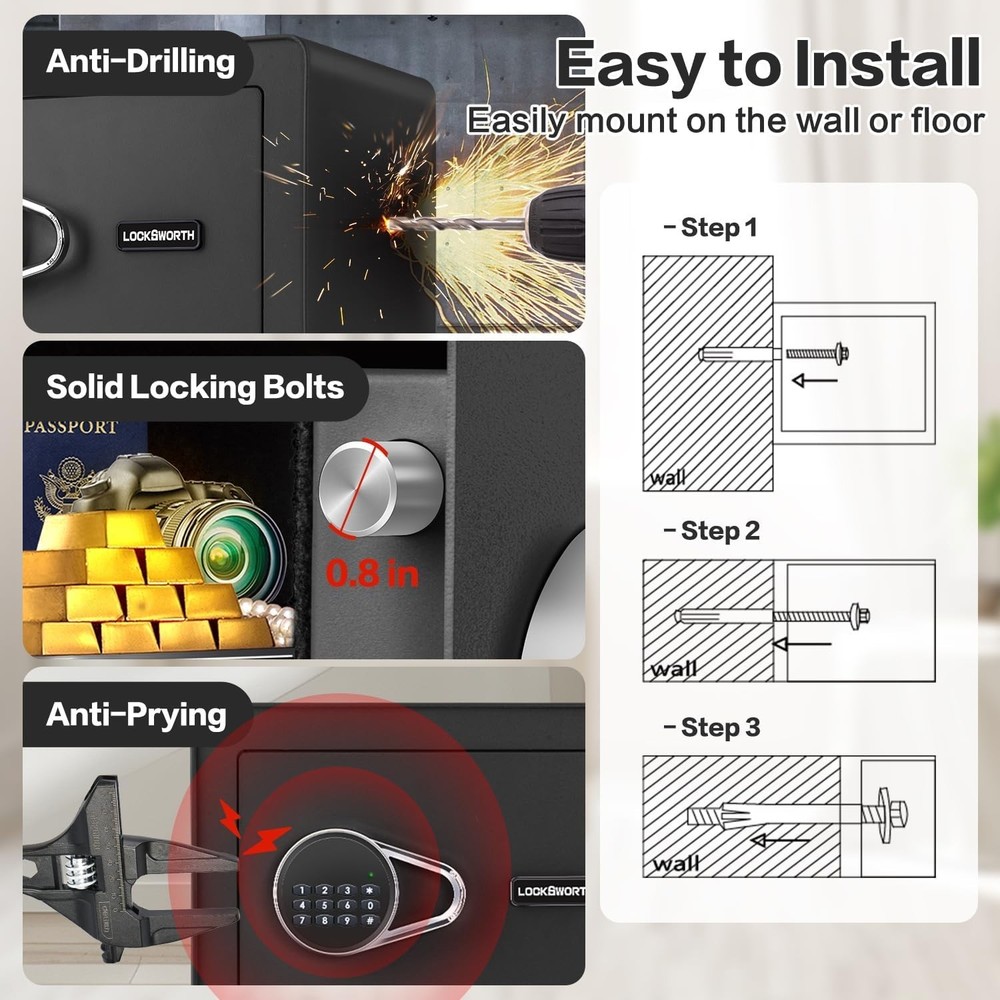 Small Digital Safe Box with Alarm Removable Shelf Key & Code Lock. -1.0 Cubic Ft