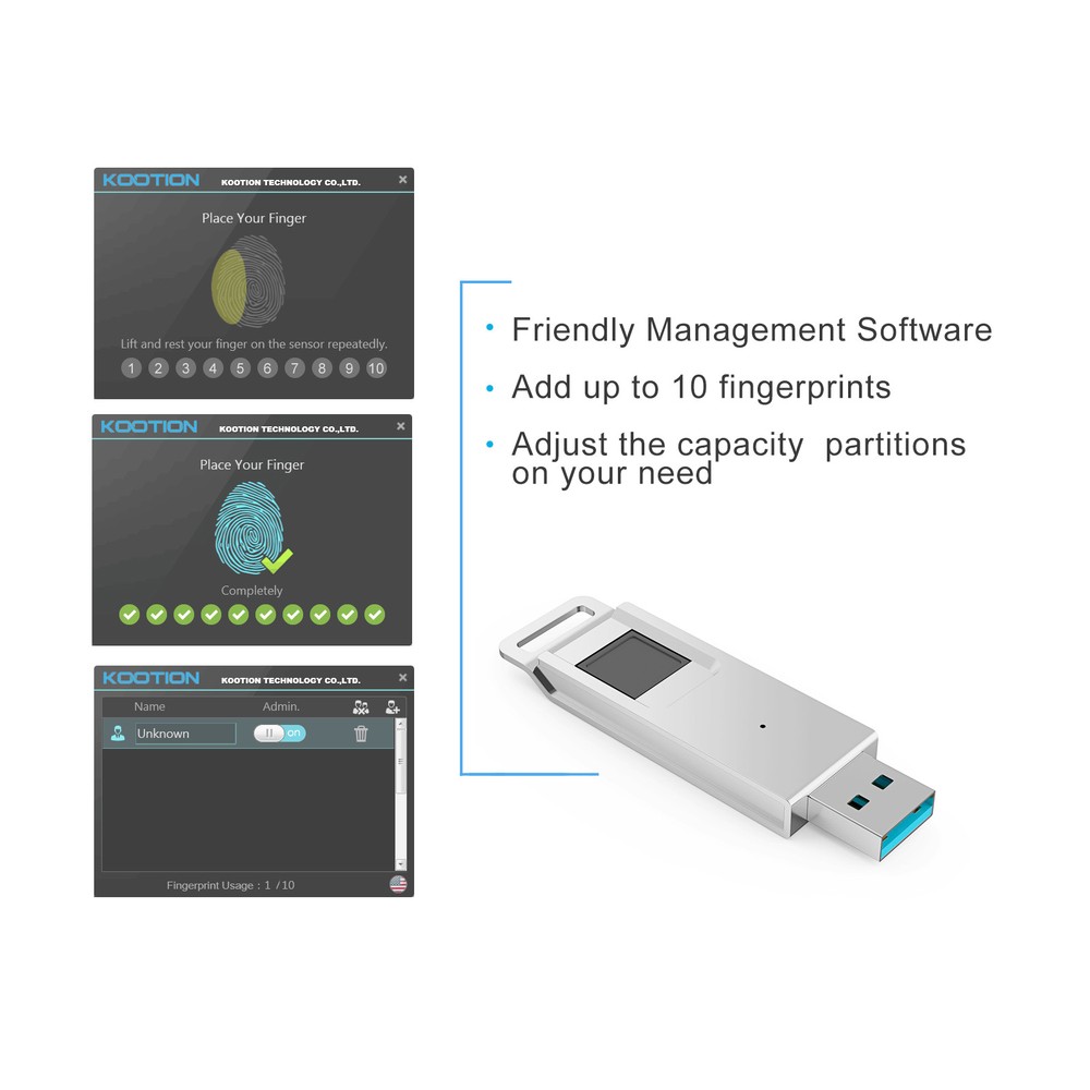 32GB 64GB Fingerprint USB 3.0 Flash Drive Memory Encryption Security Recognition