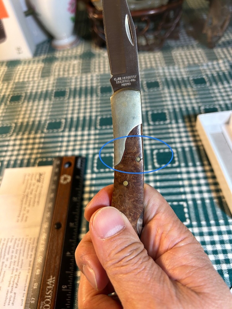 Original CJK box for Herberte burl handled folding knife