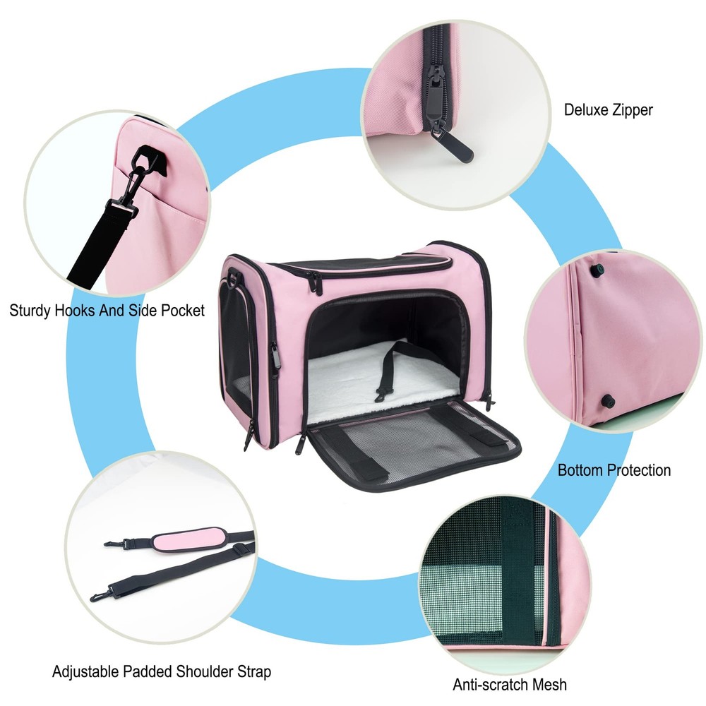 NextFri Soft Sided Carrier for Small Medium Cats Dogs,TSA Medium, Pink
